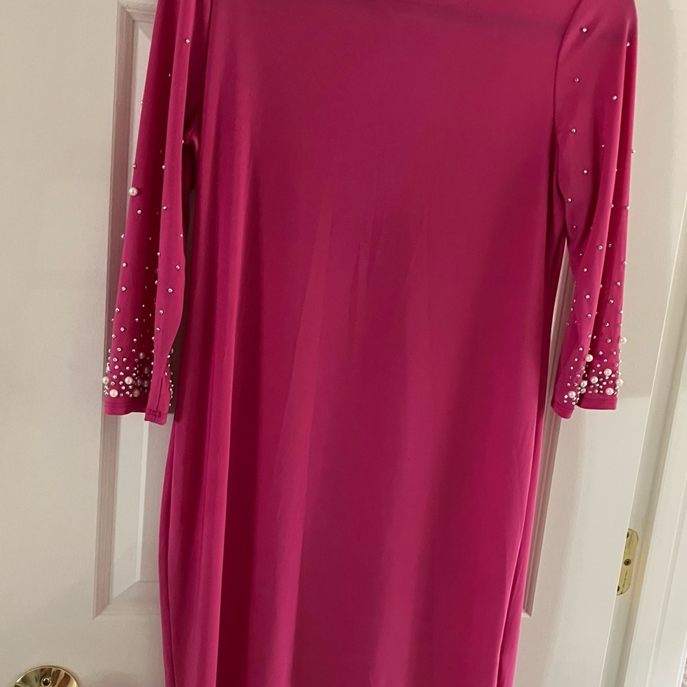 Pink Pearl Sleeve Embellished Sheath Dress